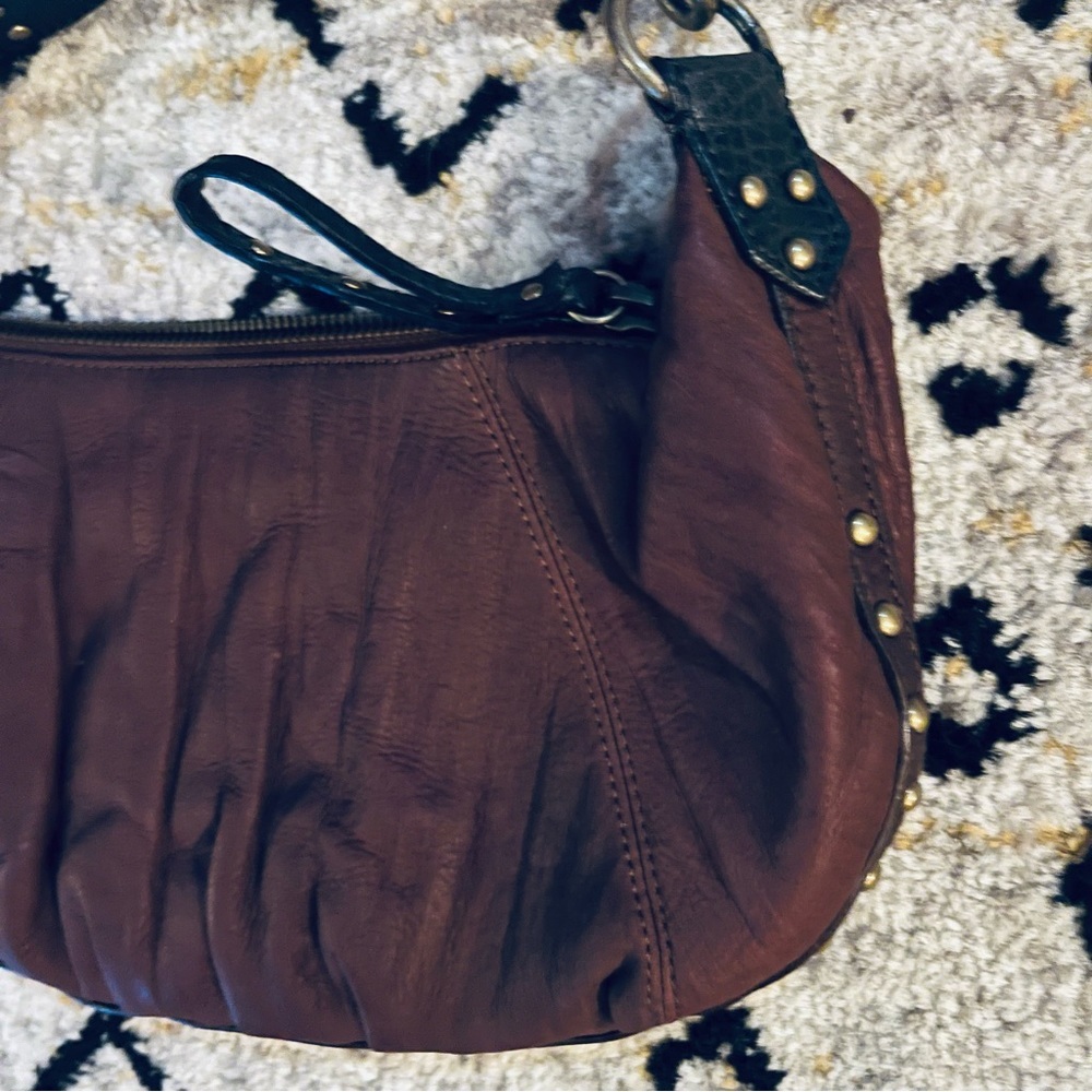 Steve Madden Burgundy Suede Studded Hobo Purse W/ Leather Embellished Strap - Picture 6 of 10